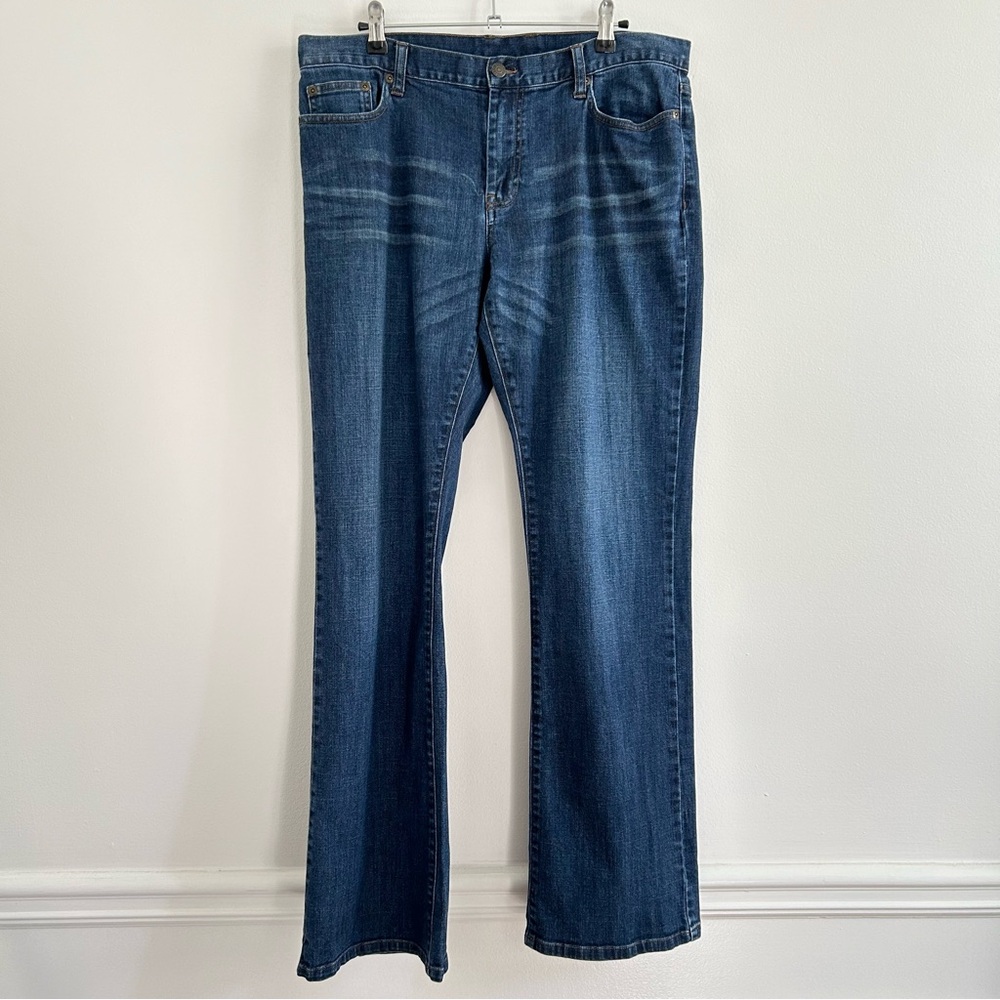 Disney Mickey Embroidered Bootcut Jeans in Dark Wash Blue size 12 Stretch Denim